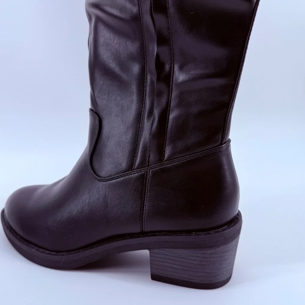 Jeossy Black Tall Boots Knee High Block Heel Size 6.5 NEW